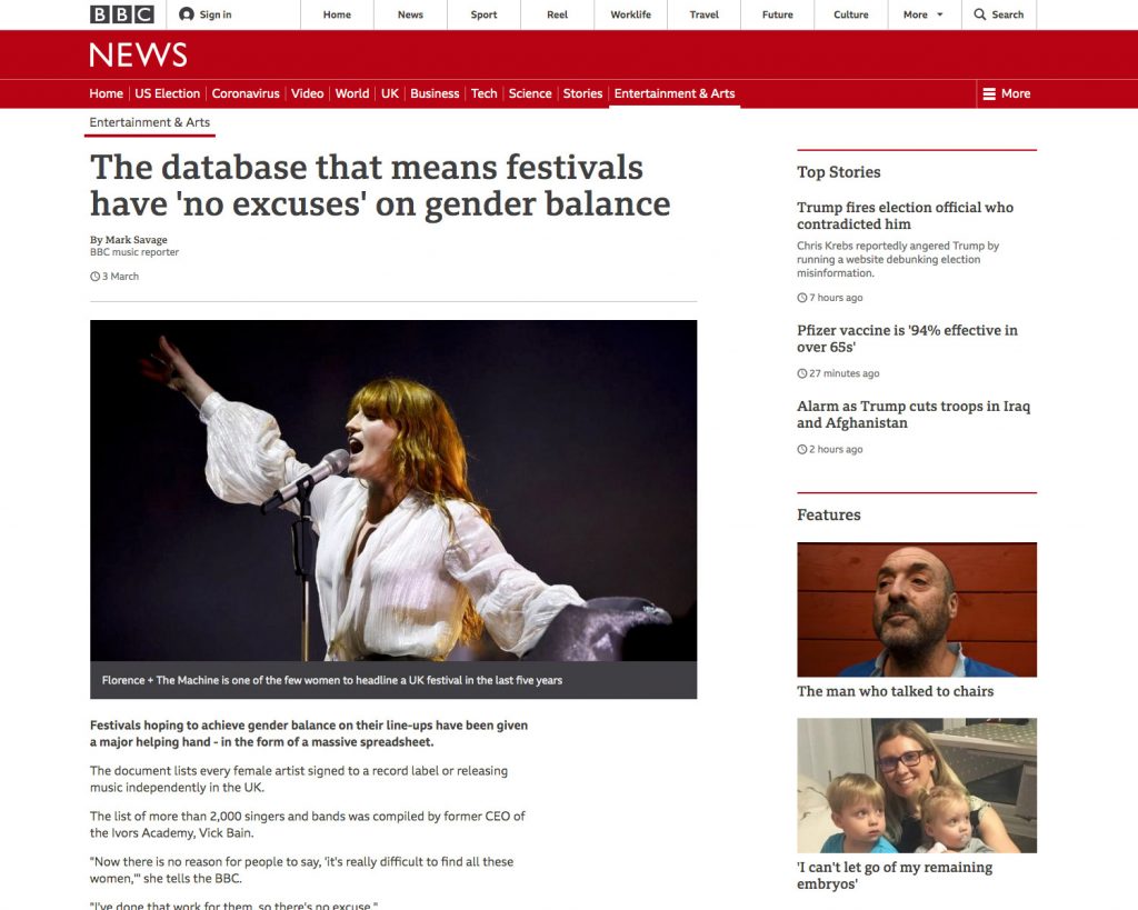 BBC News: The database that means festivals have 'no excuses' on gender balance